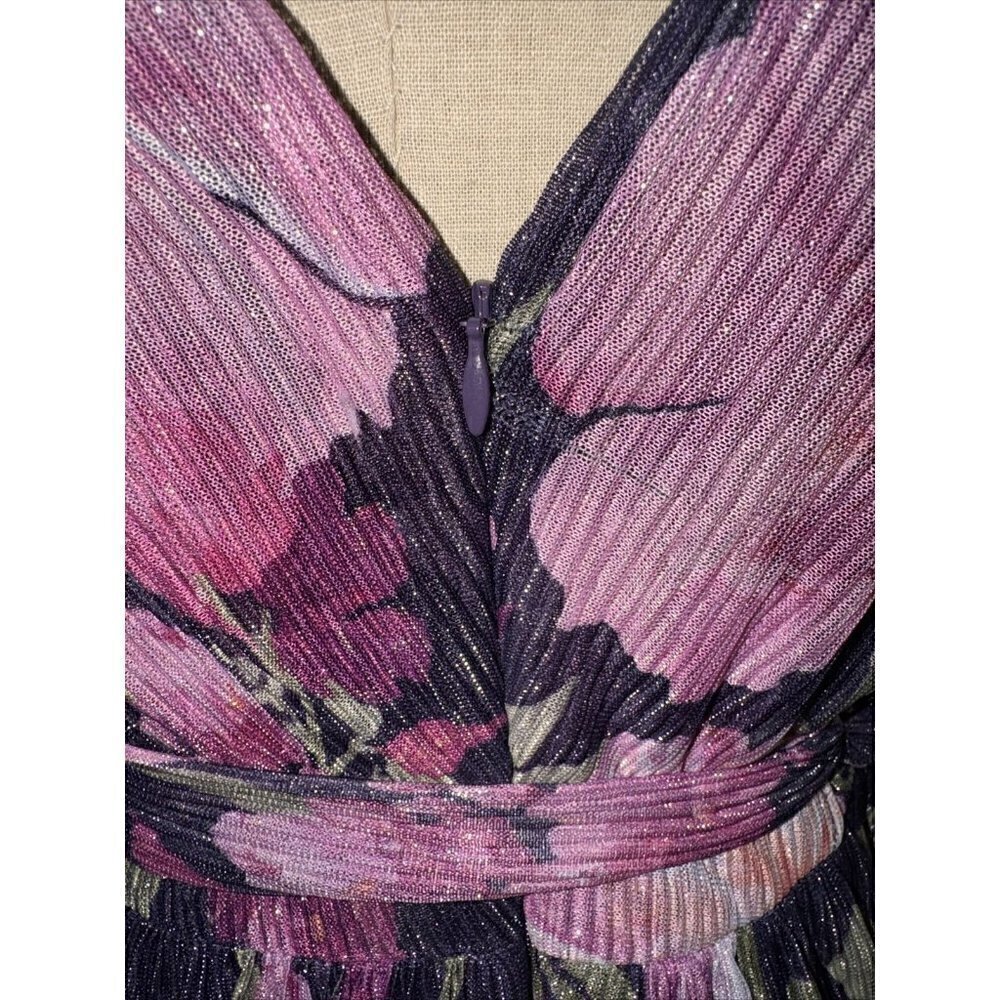 ELIZA J Women's Purple Floral  Metallic Sleeveless V-Neck Side-Slit Gown SZ 8 - Picture 7 of 8